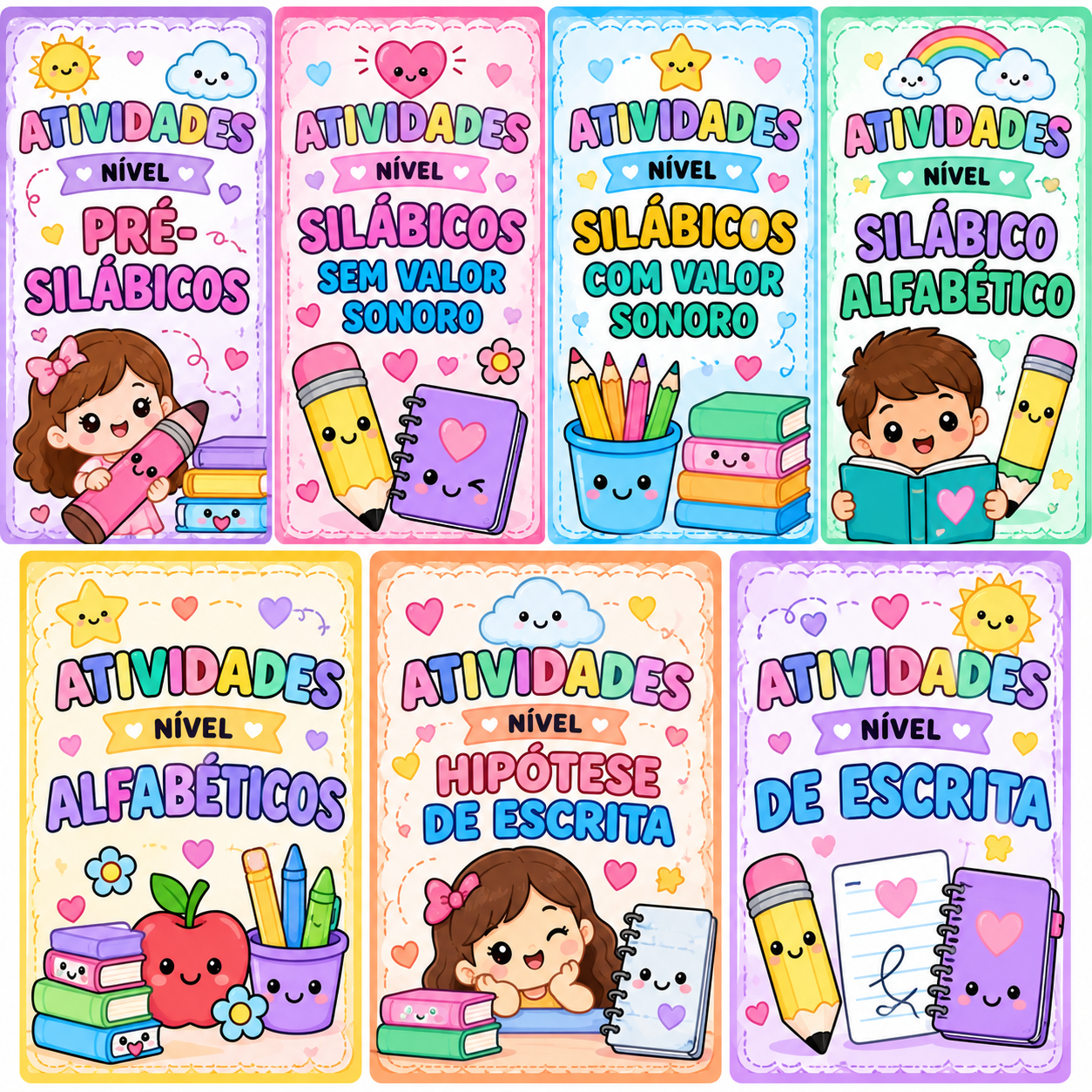 Montagem das capas dos materiais de alfabetização